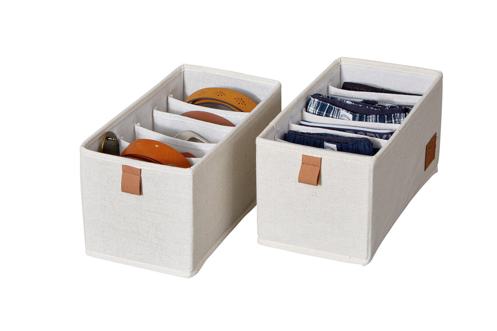 Fabric Wardrobe Organiser Set With 6 Compartments - 2 Pieces - 30cm x 15cm x 15cm- Cream