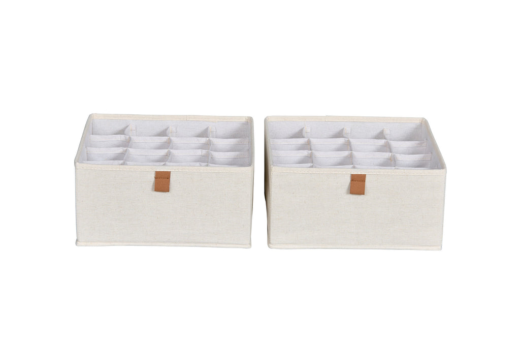 Fabric Wardrobe Organiser - Set With 16 Compartments - 2 Pieces - Cream