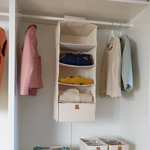 Fabric Wardrobe Organiser Set With 6 Compartments - 2 Pieces - 30cm x 15cm x 15cm- Cream