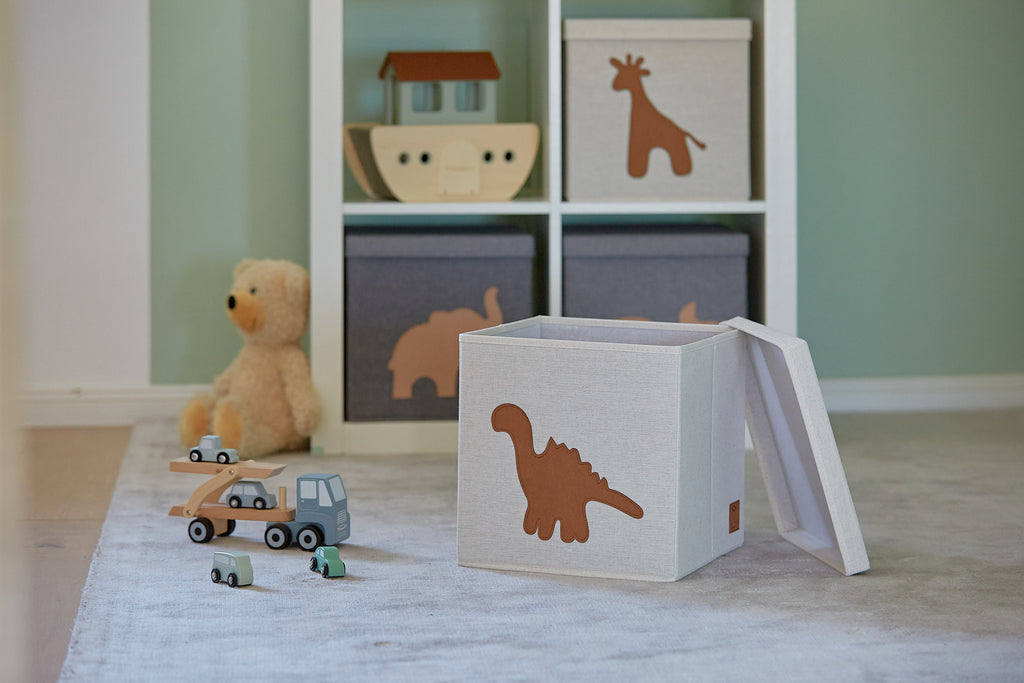 Storage Box With Lid - White With Dinosaur