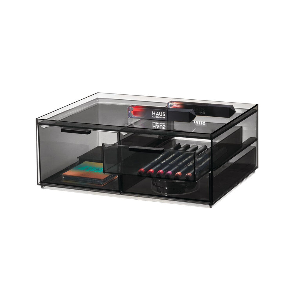 iDesign x Sarah Tanno 3 Drawer Makeup Organiser Wide - Smoke