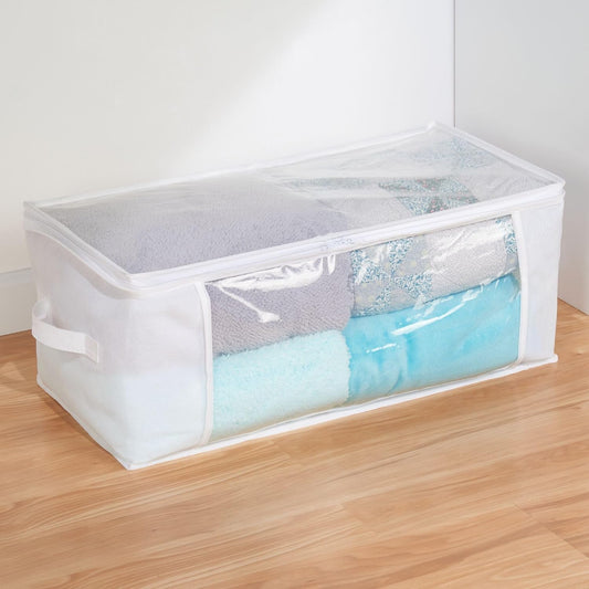 Large Fabric Storage Bags with Zipper - Set of 2 - White/Clear