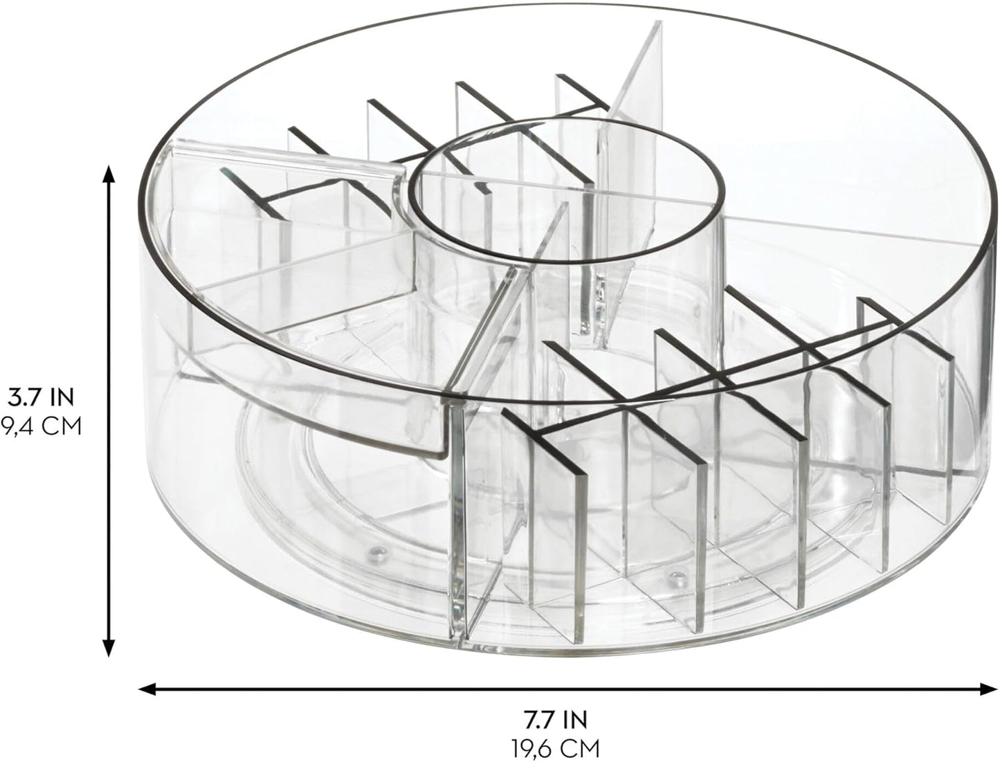Onyx Collection-Rotating Makeup Organizer with Dividers and Lipstick Holders - Clear