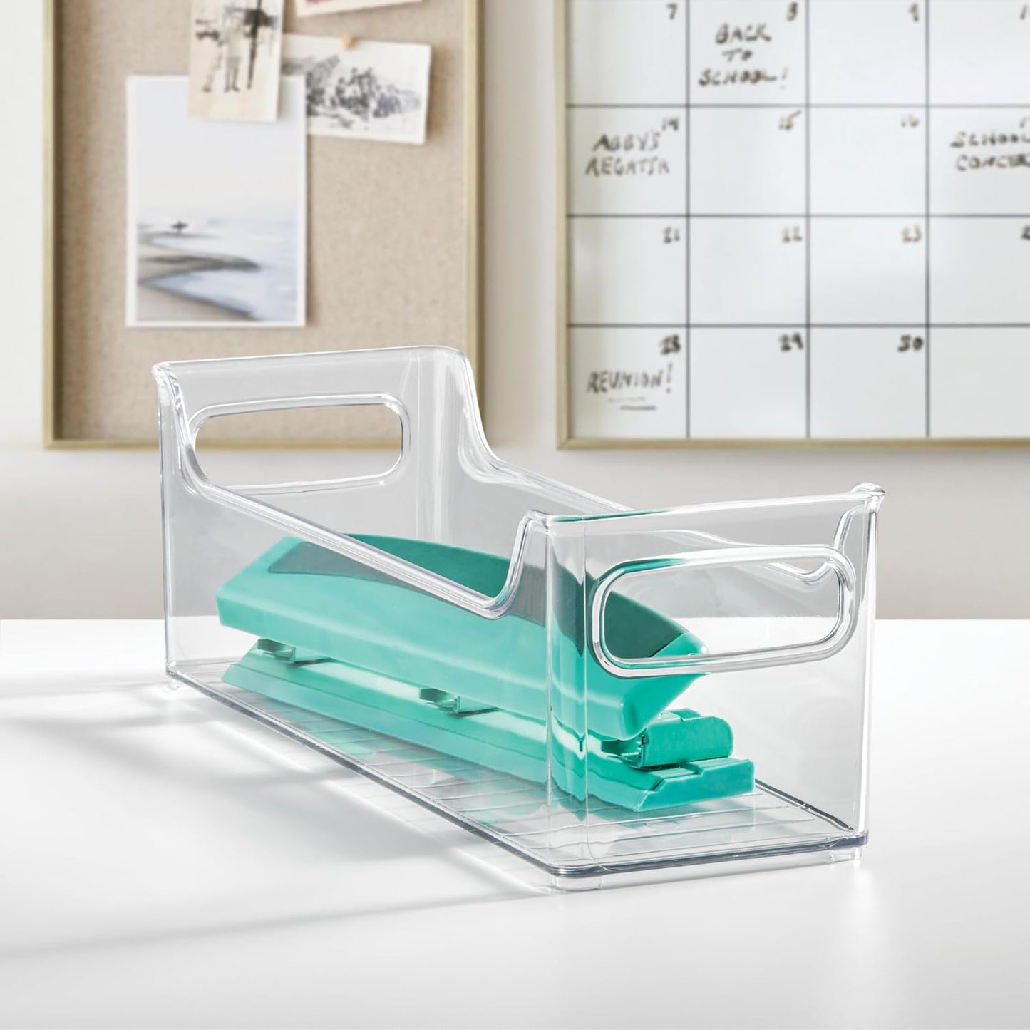 Stackable Plastic Pantry Bin with Handles for Cabinets or Fridge-Clear