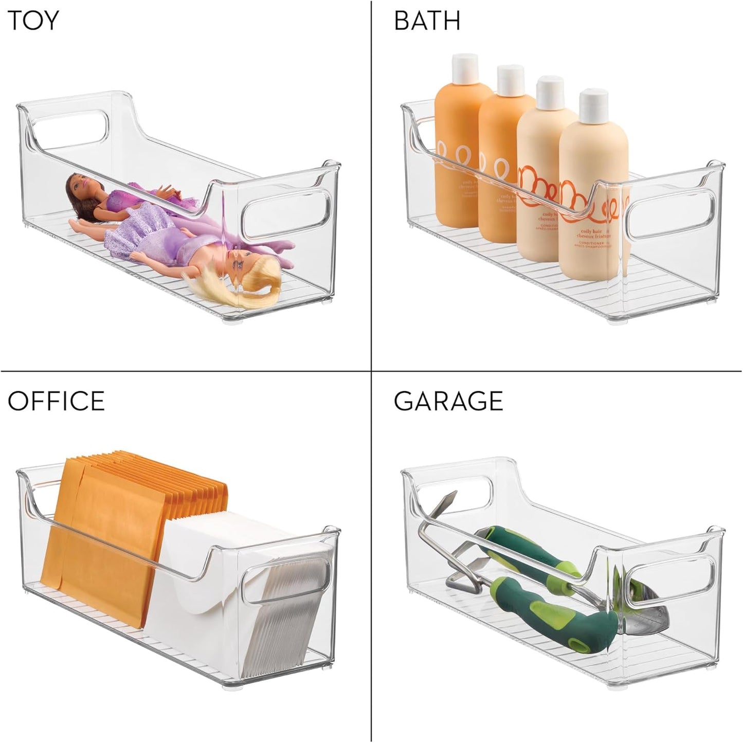 Stackable Plastic Pantry Bin with Handles for Cabinets or Fridge-Clear