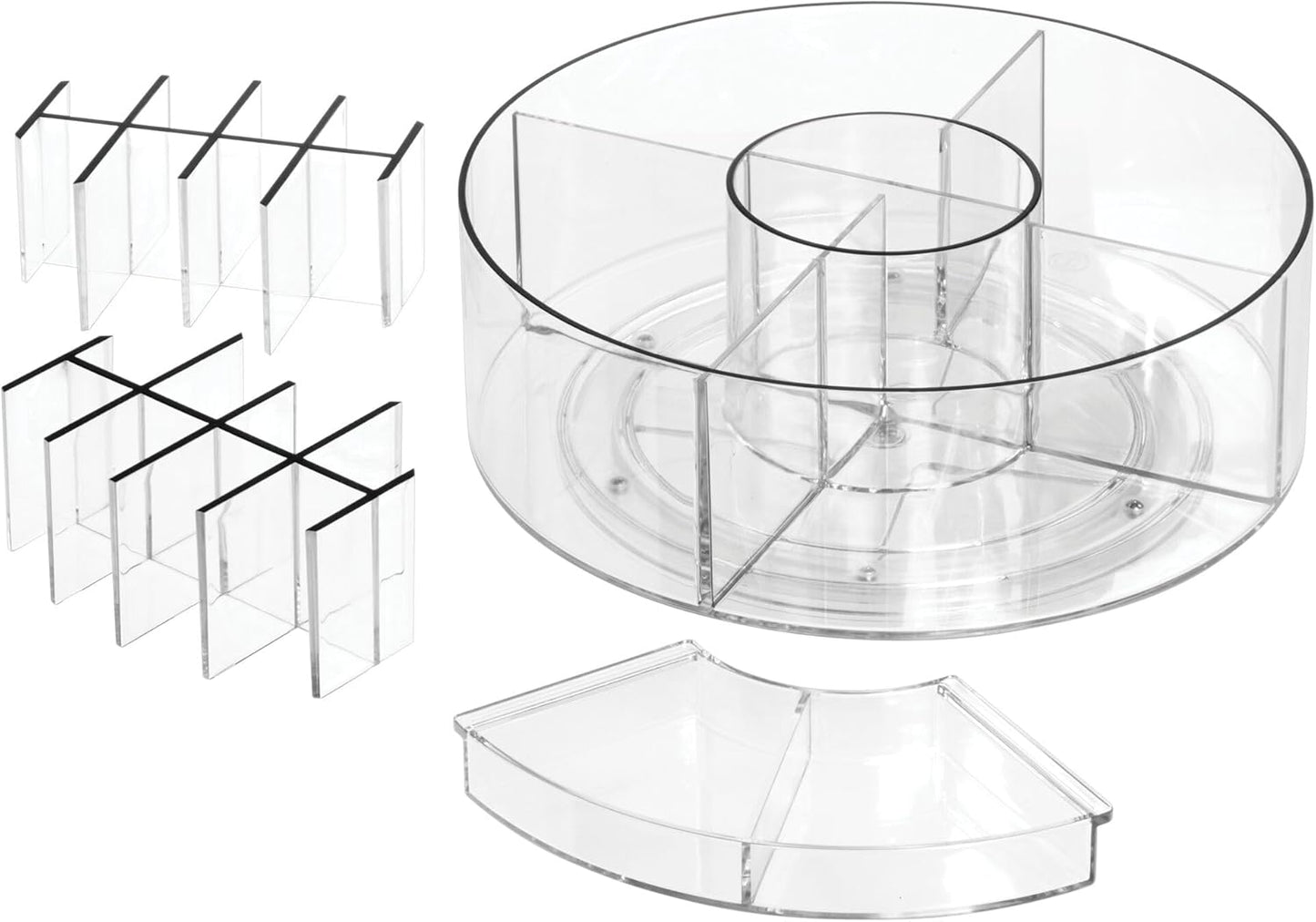 Onyx Collection-Rotating Makeup Organizer with Dividers and Lipstick Holders - Clear