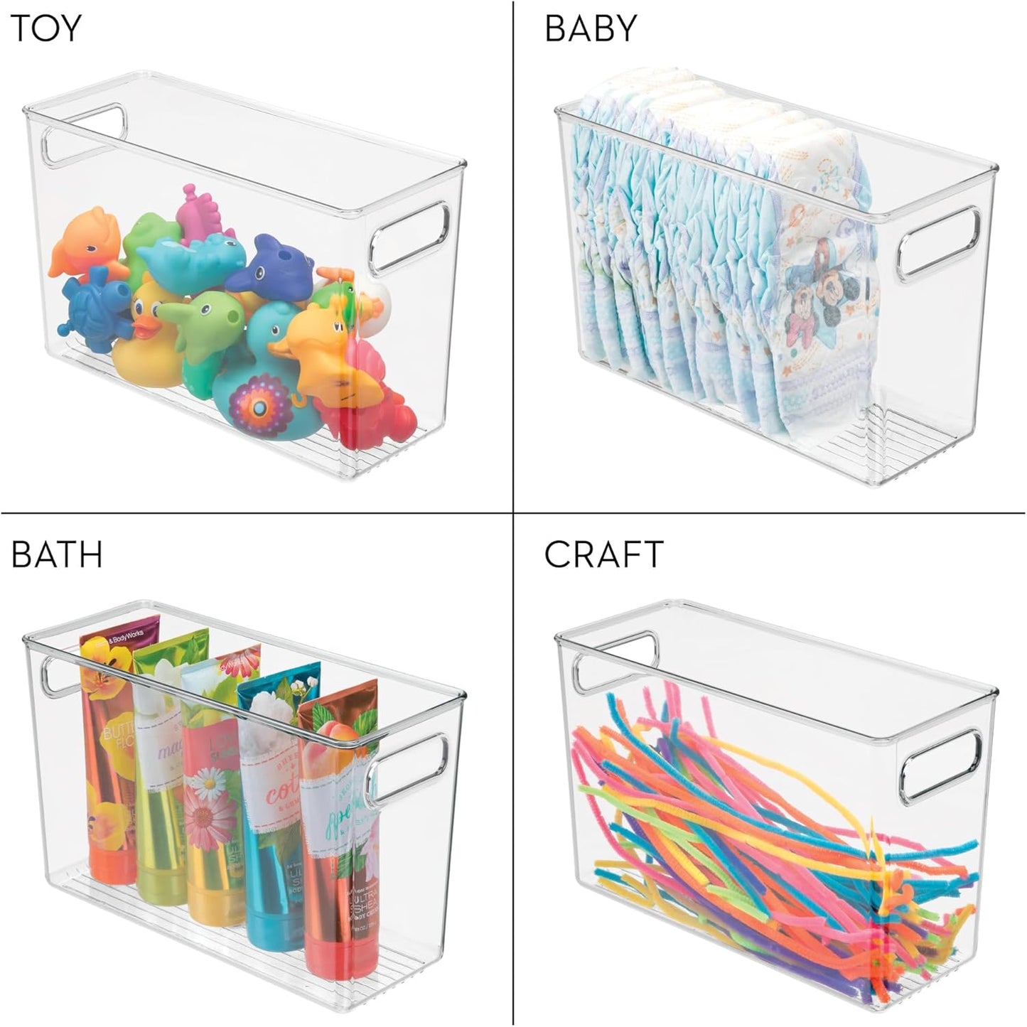 Slim Clear Plastic Storage Bin- Multi Purpose Tall Narrow Organiser