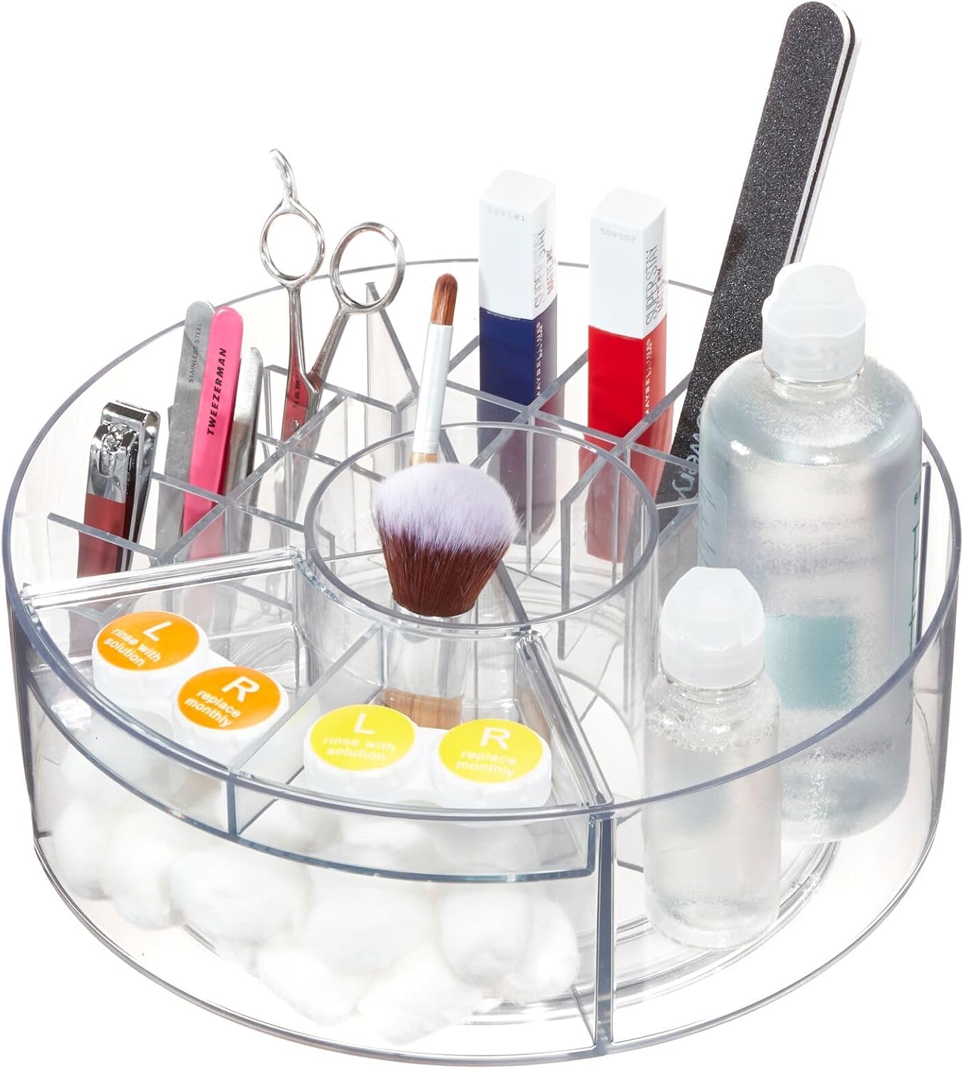 Onyx Collection-Rotating Makeup Organizer with Dividers and Lipstick Holders - Clear