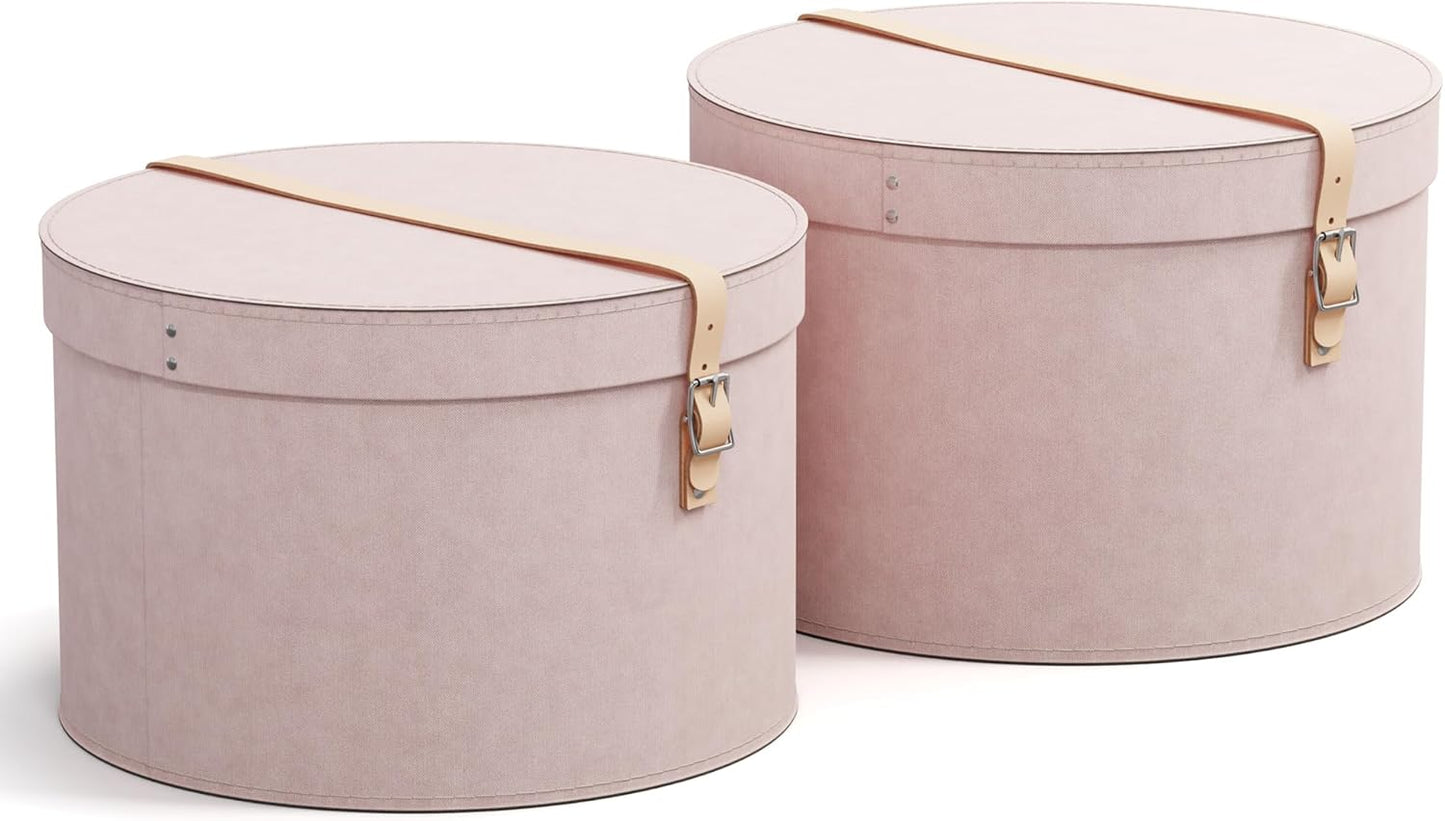 Rut Round Storage Boxes with Strap- Set of 2-Rose - The Organised Store