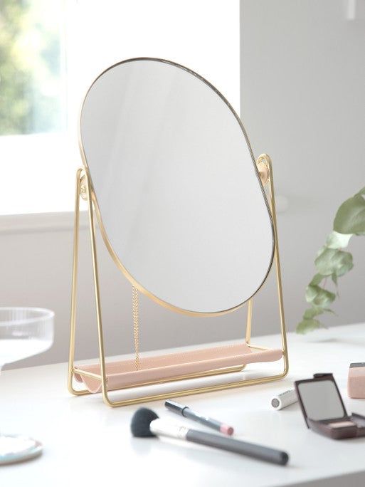 Dressing Table Mirror & Jewellery Stand - Blush & Gold