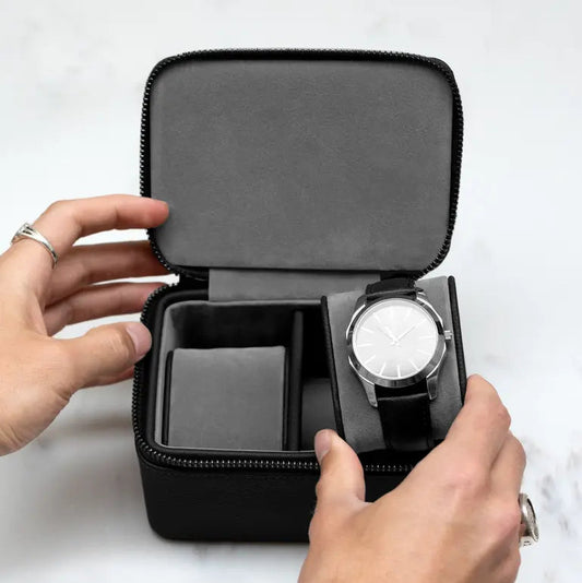 Black Pebble Zipped Double Watch Box