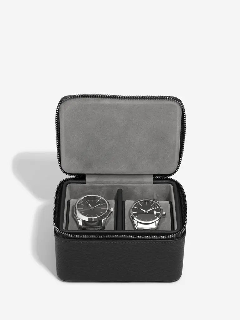 Black Pebble Zipped Double Watch Box