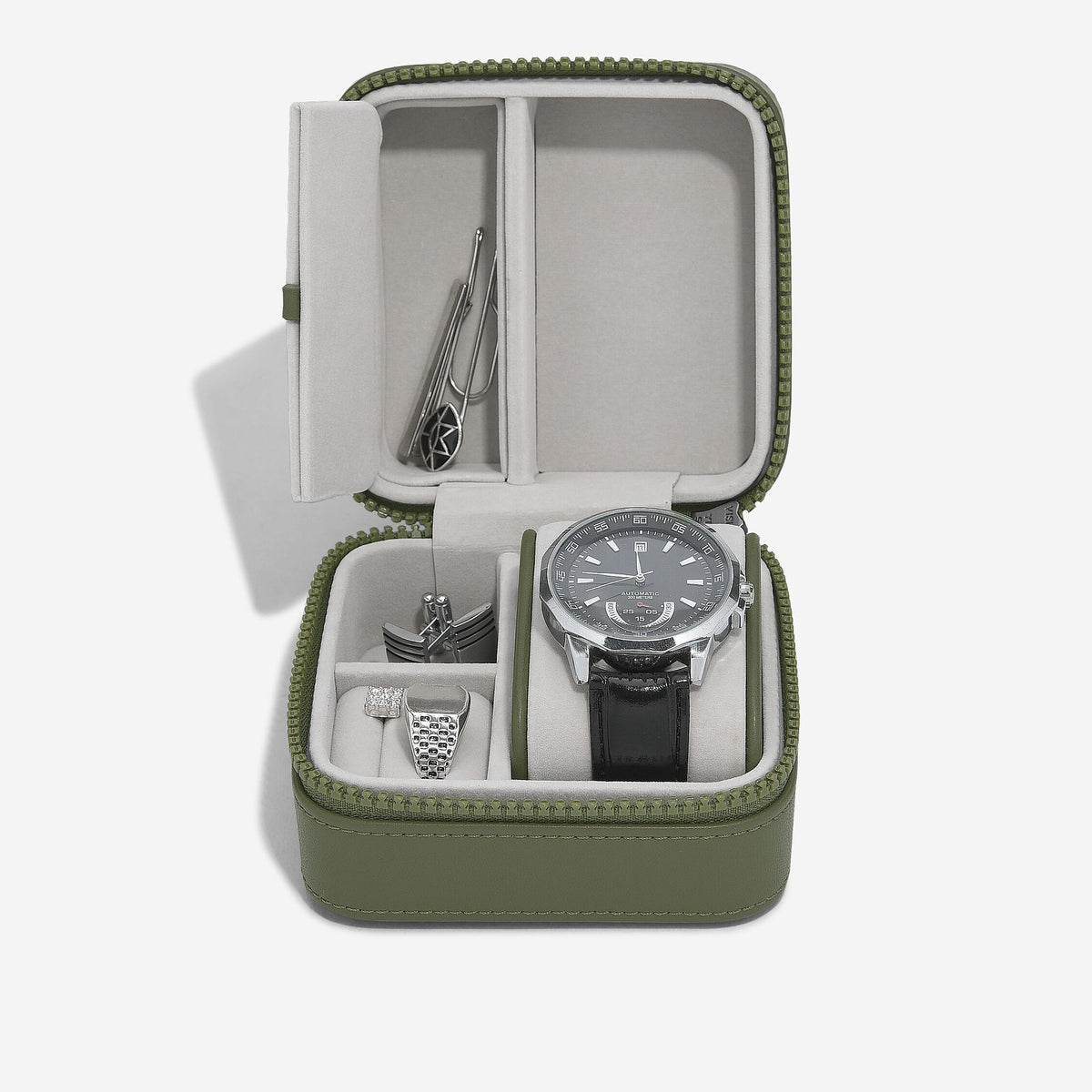 Canvas Watch & Jewellery Box- Green Canvas - The Organised Store