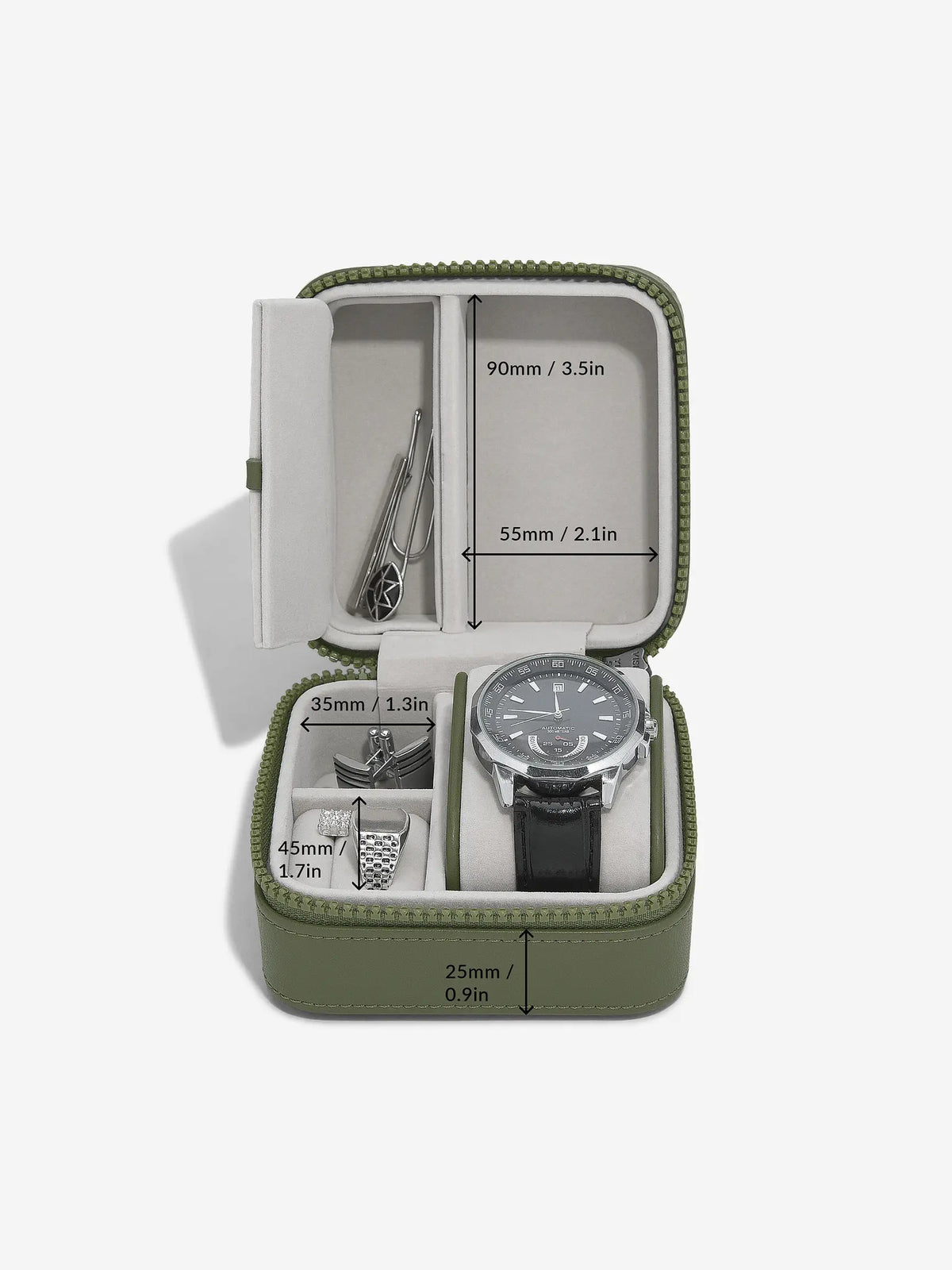 Canvas Watch & Jewellery Box- Green Canvas - The Organised Store