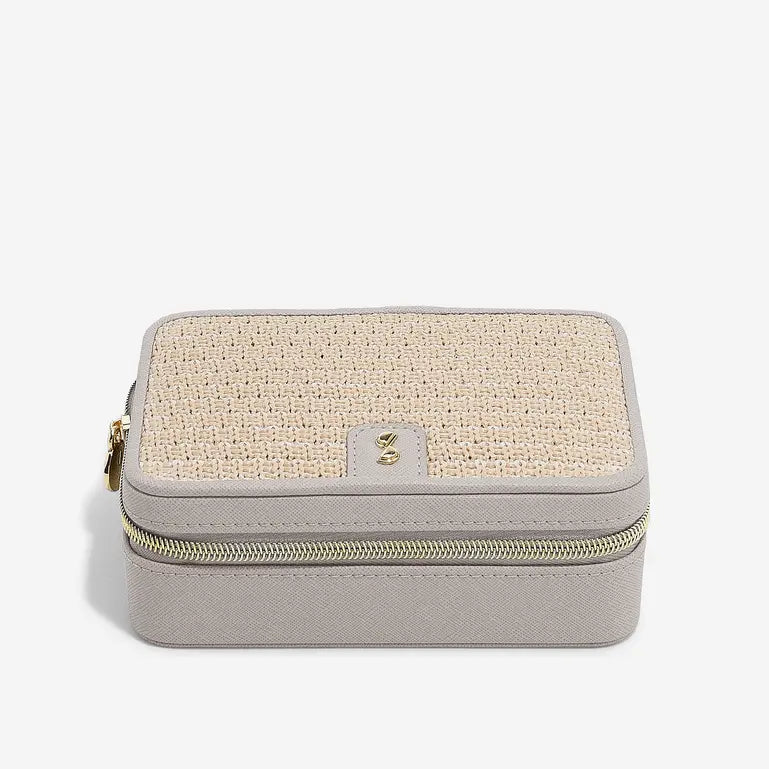 Luxury Travel Jewellery Box -Taupe Raffia