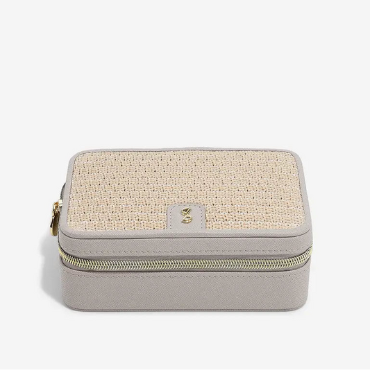 Luxury Travel Jewellery Box -Taupe Raffia