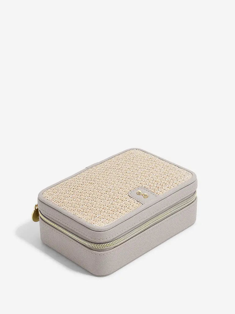 Luxury Travel Jewellery Box -Taupe Raffia