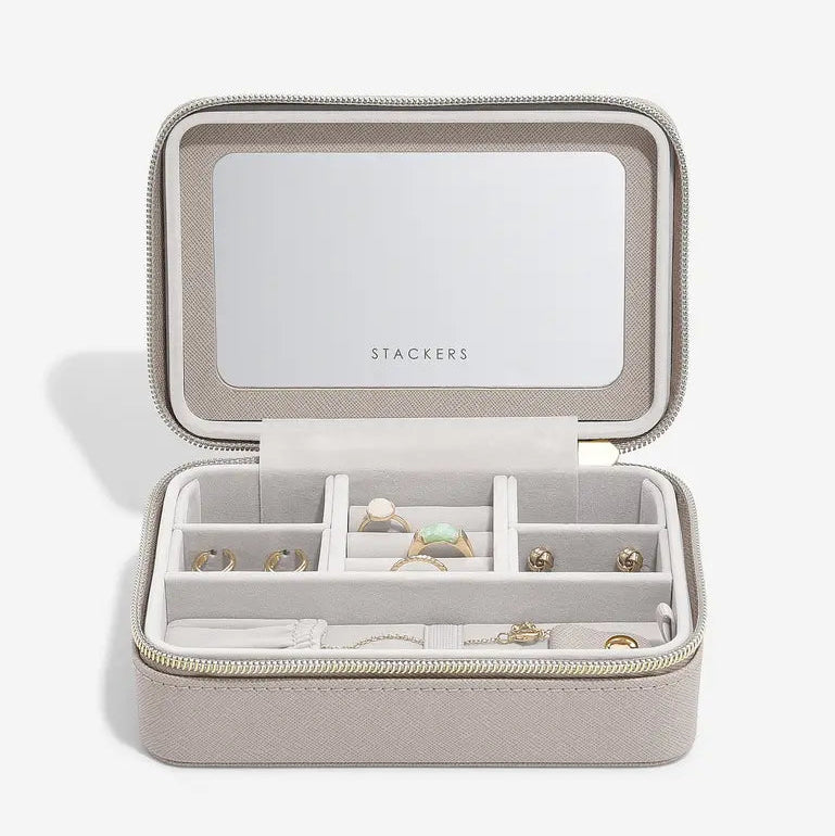 Luxury Travel Jewellery Box -Taupe Raffia