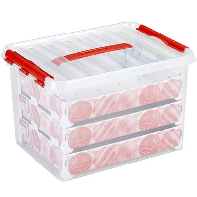 Q-Line Christmas Storage Box 22L With Trays For 60 Baubles - Transparent Red