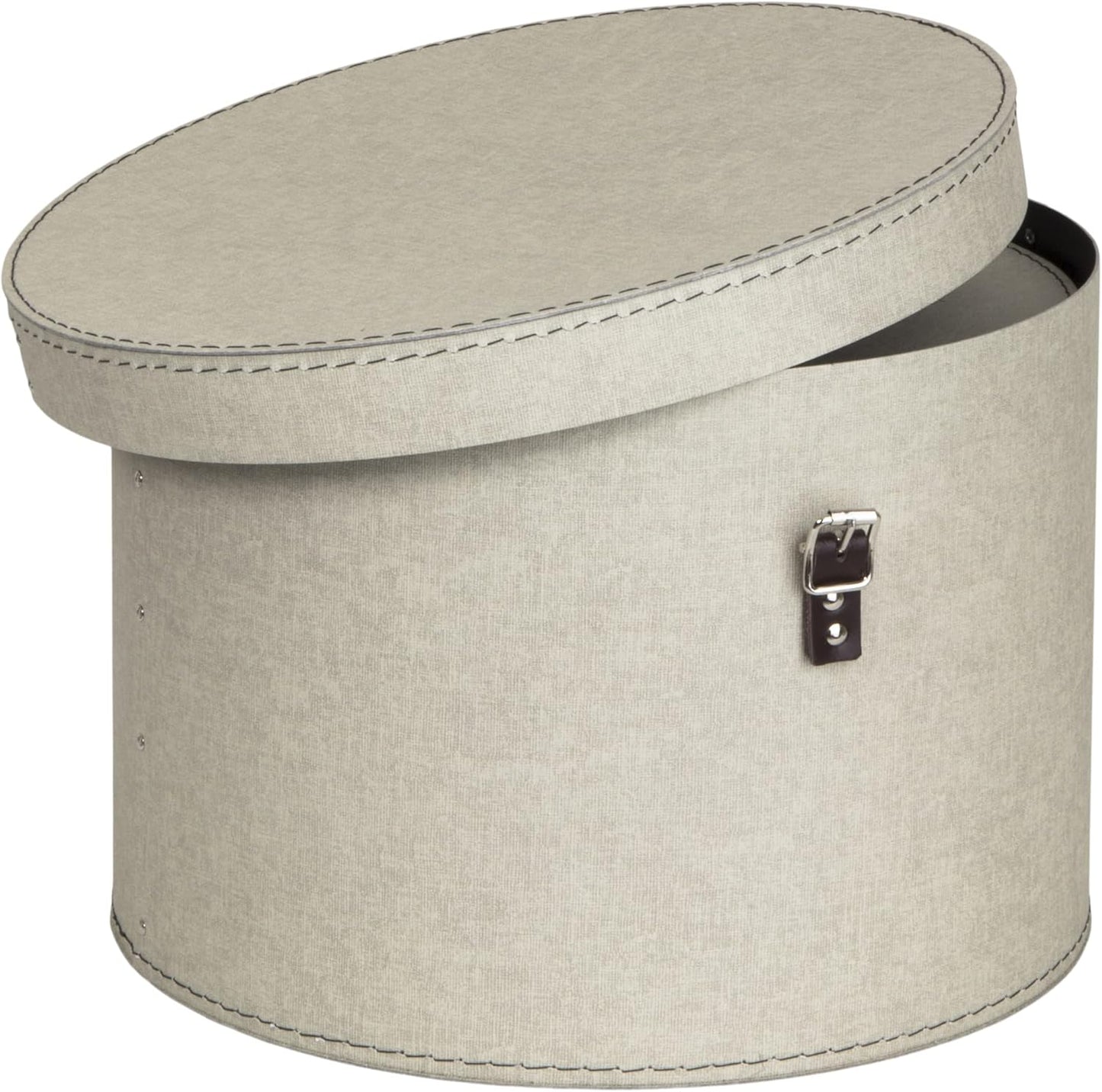 Set of 2 Storage Boxes - Round Storage Box with Leather Straps - Large and Small Hat Box-Linen - The Organised Store
