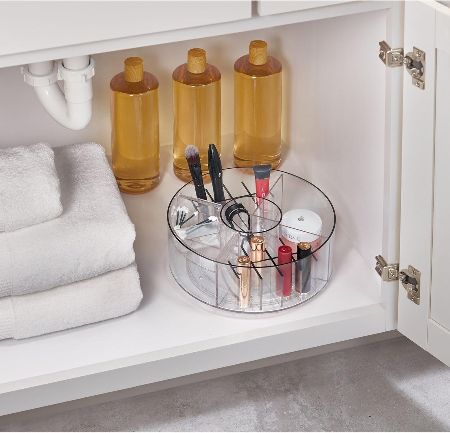 Onyx Collection-Rotating Makeup Organizer with Dividers and Lipstick Holders - Clear