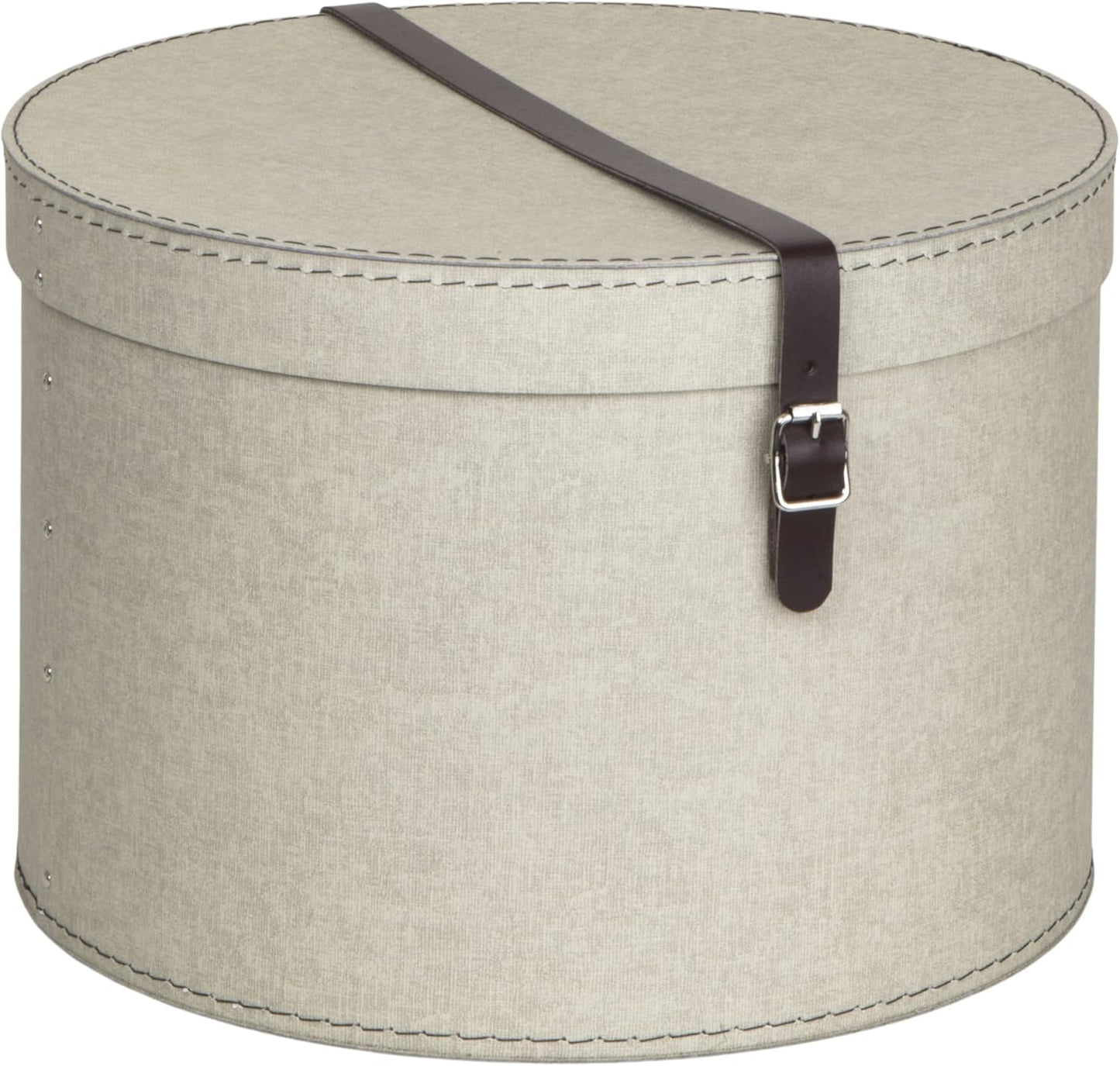 Set of 2 Storage Boxes - Round Storage Box with Leather Straps - Large and Small Hat Box-Linen - The Organised Store