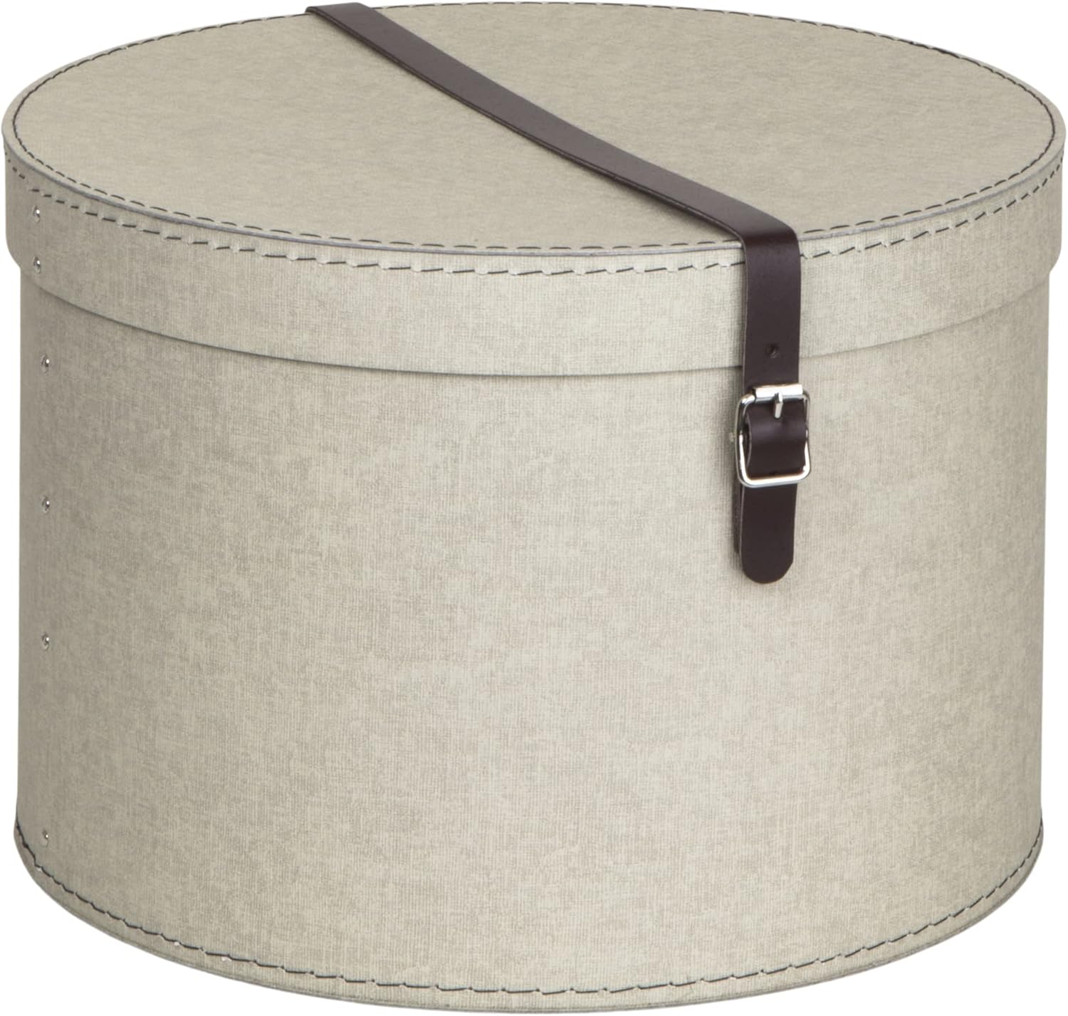 Set of 2 Storage Boxes - Round Storage Box with Leather Straps - Large and Small Hat Box-Linen - The Organised Store