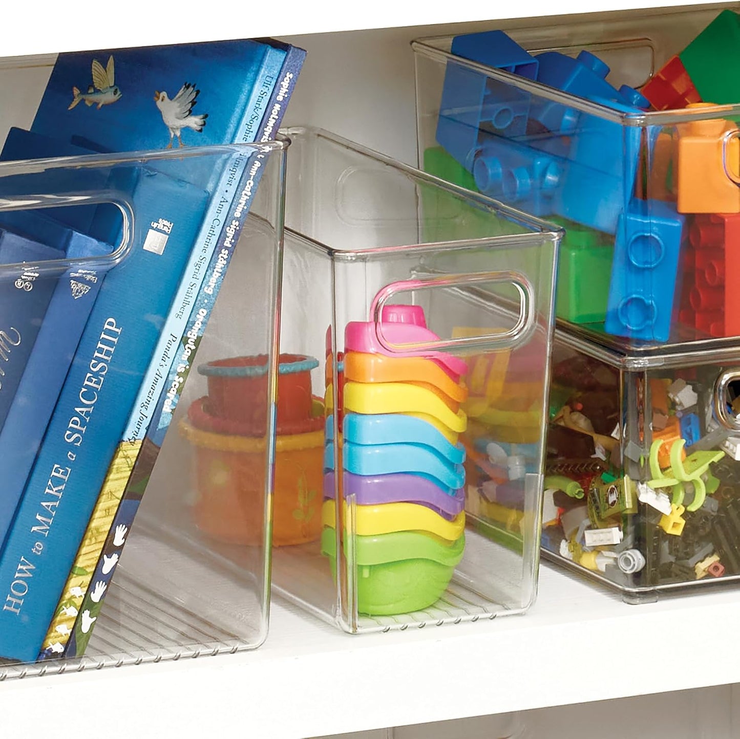 Slim Clear Plastic Storage Bin- Multi Purpose Tall Narrow Organiser
