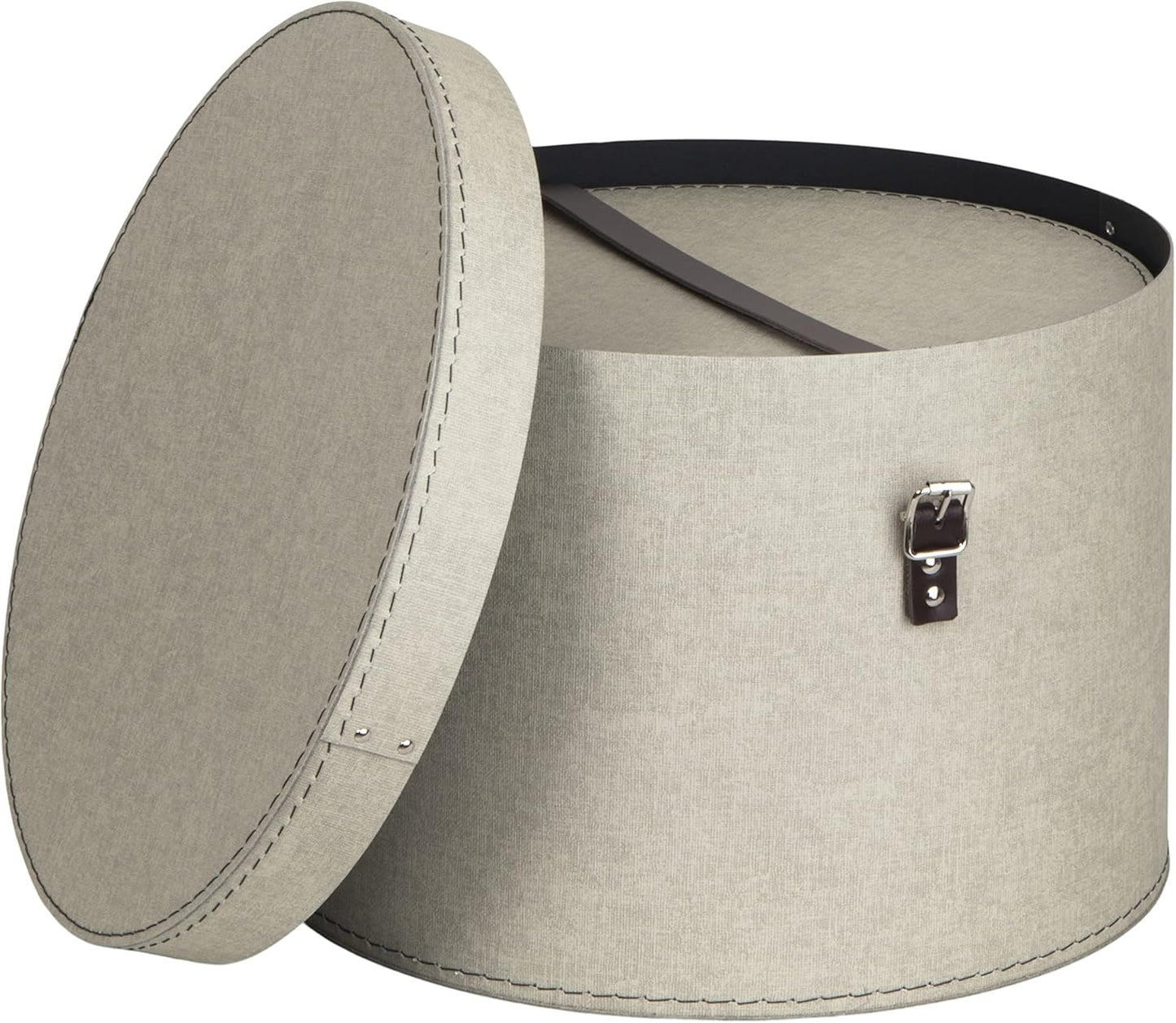 Set of 2 Storage Boxes - Round Storage Box with Leather Straps - Large and Small Hat Box-Linen - The Organised Store