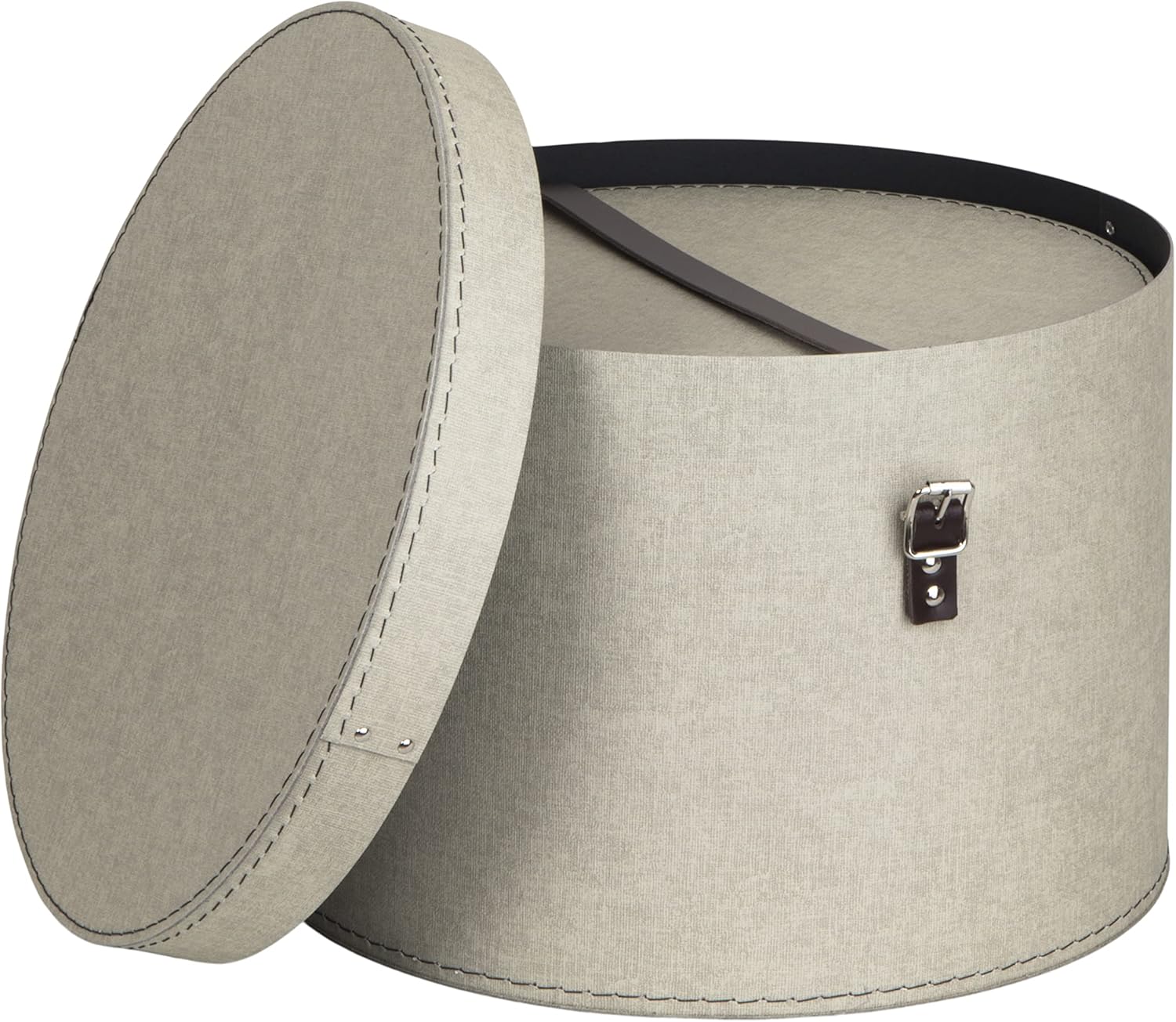 Set of 2 Storage Boxes - Round Storage Box with Leather Straps - Large and Small Hat Box-Linen - The Organised Store
