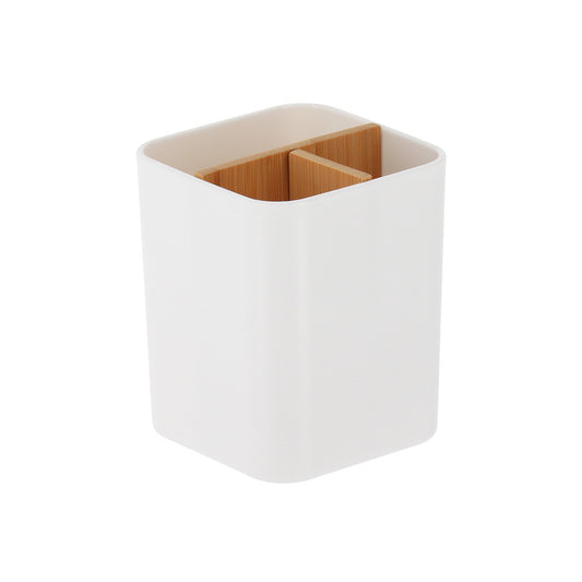 White Plastic & Bamboo Organiers- Various Sizes - The Organised Store