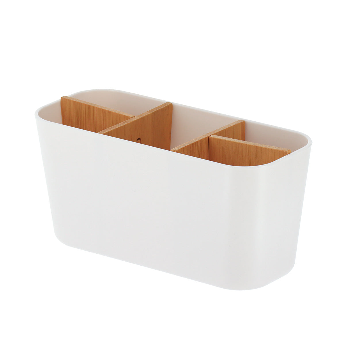 White Plastic & Bamboo Organiers- Various Sizes - The Organised Store