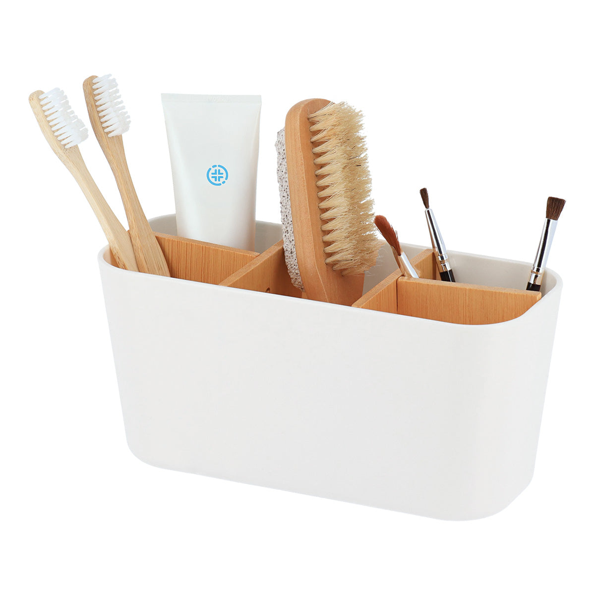 White Plastic & Bamboo Organiers- Various Sizes - The Organised Store