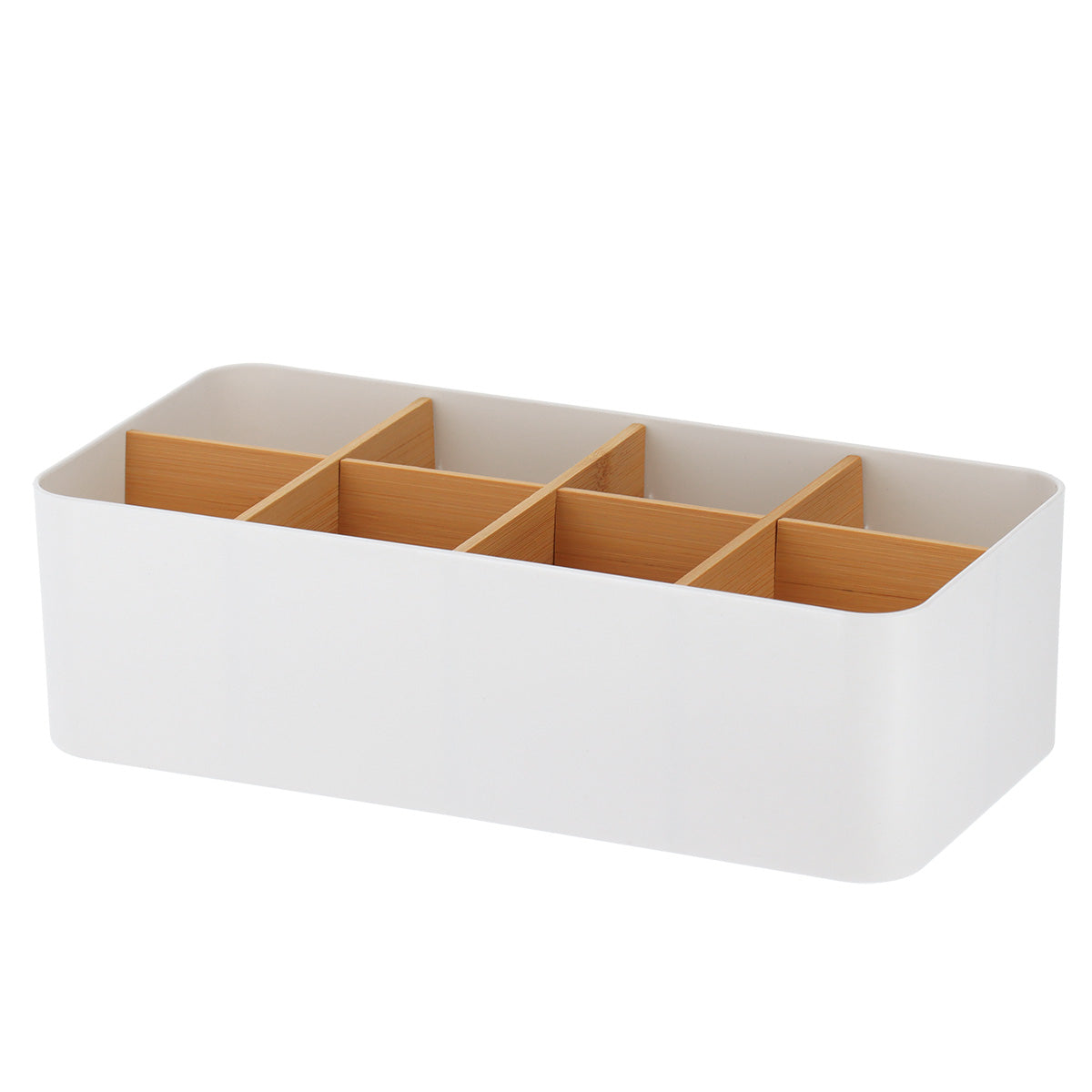 White Plastic & Bamboo Organiers- Various Sizes - The Organised Store