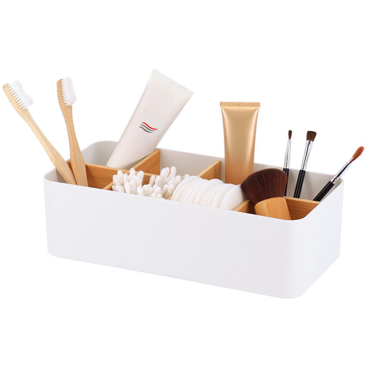 White Plastic & Bamboo Organiers- Various Sizes - The Organised Store