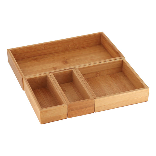 Bamboo Drawer Organisers Set of 4 Stackable Boxs - The Organised Store