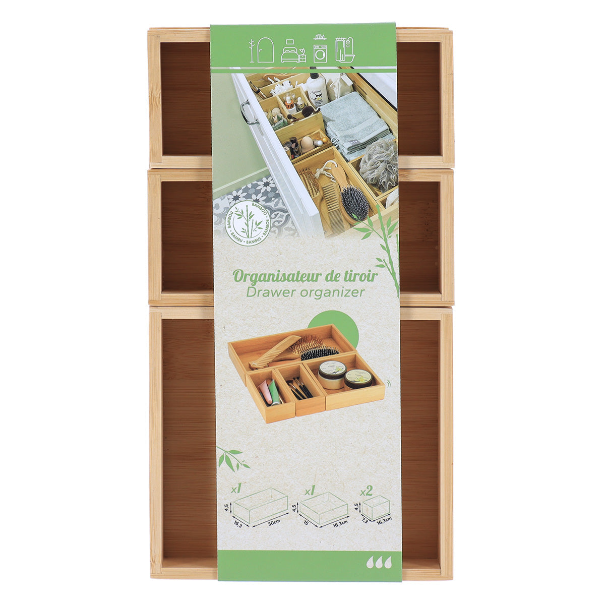 Bamboo Drawer Organisers Set of 4 Stackable Boxs - The Organised Store