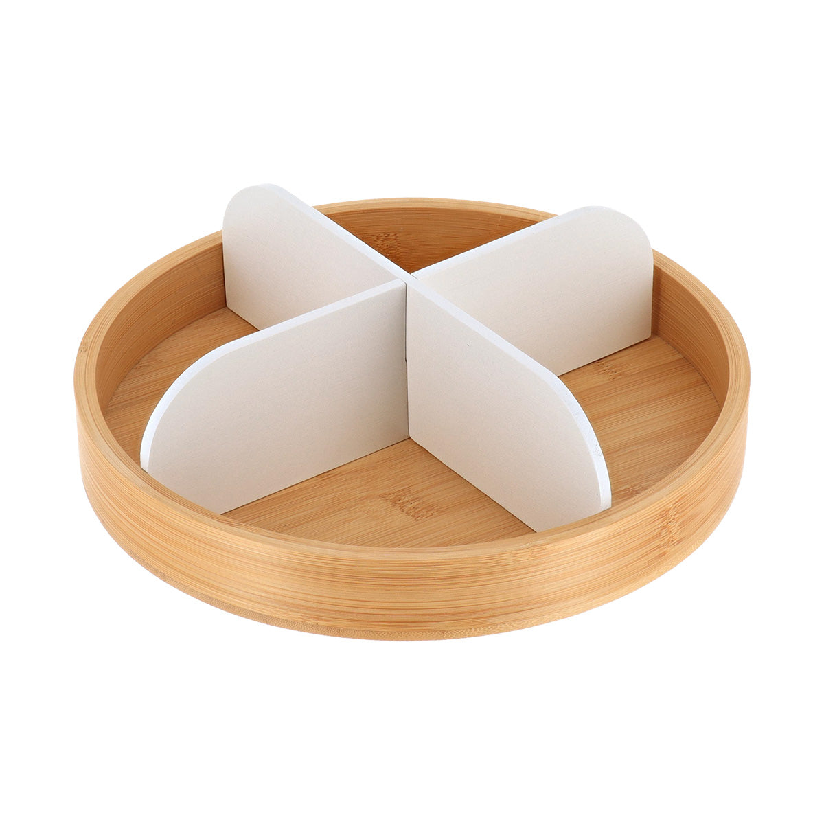 Bamboo Rotating Tray- Matt White- Single ot 2 Tiered - The Organised Store