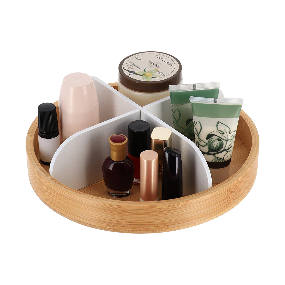 Bamboo Rotating Tray- Matt White- Single ot 2 Tiered - The Organised Store