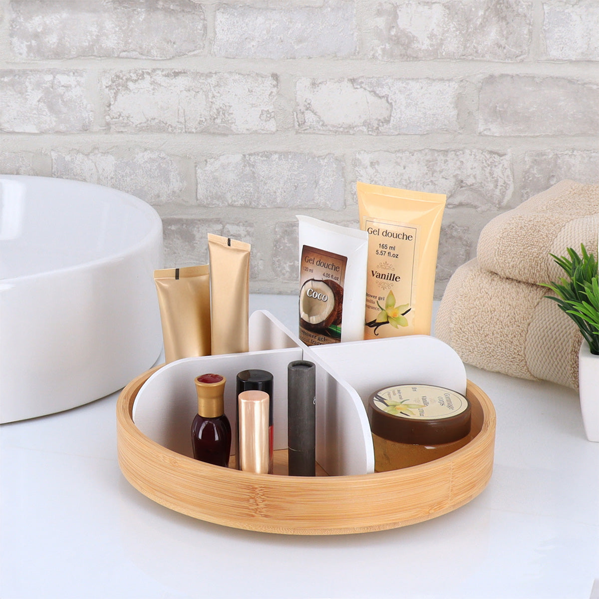 Bamboo Rotating Tray- Matt White- Single ot 2 Tiered - The Organised Store