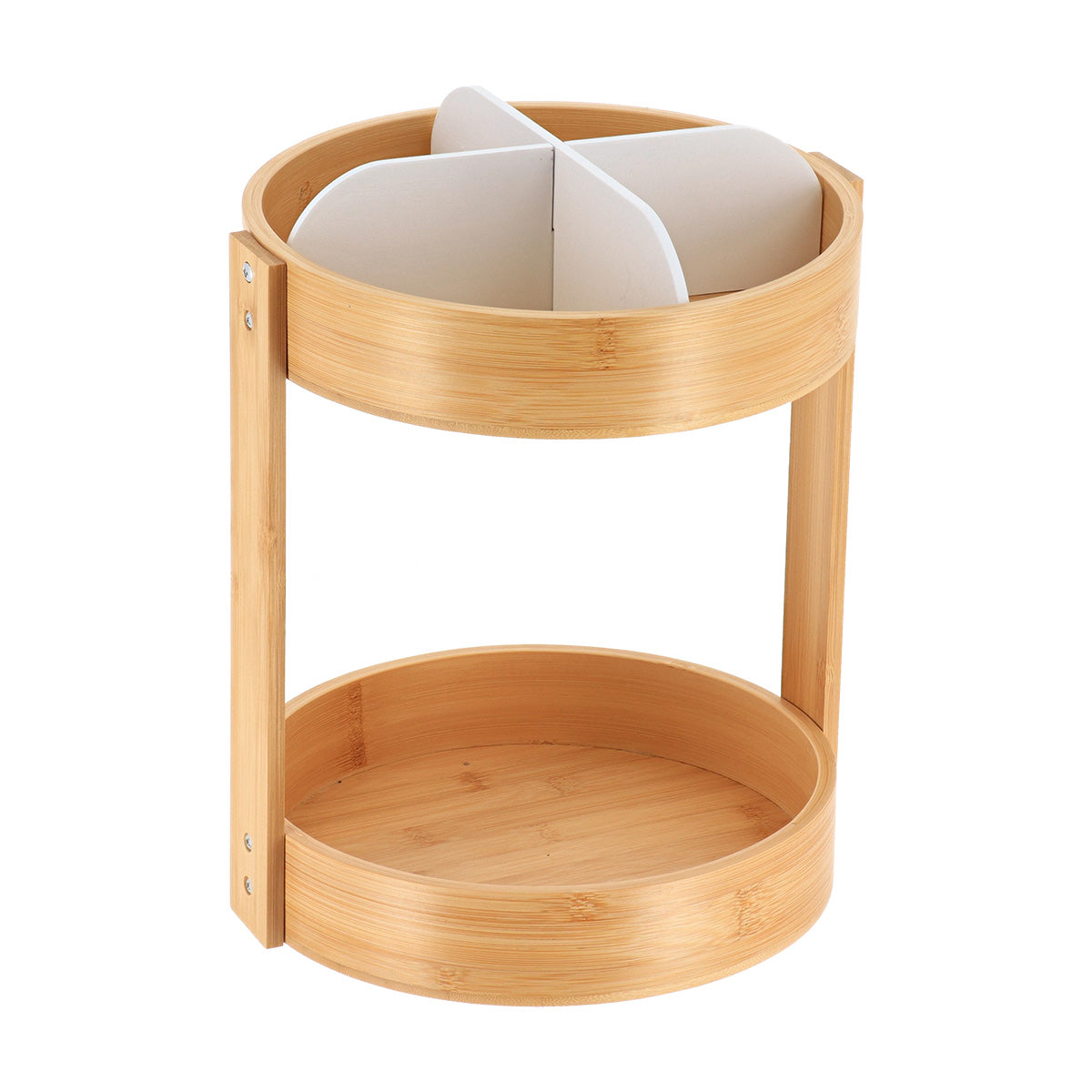 Bamboo Rotating Tray- Matt White- Single ot 2 Tiered - The Organised Store