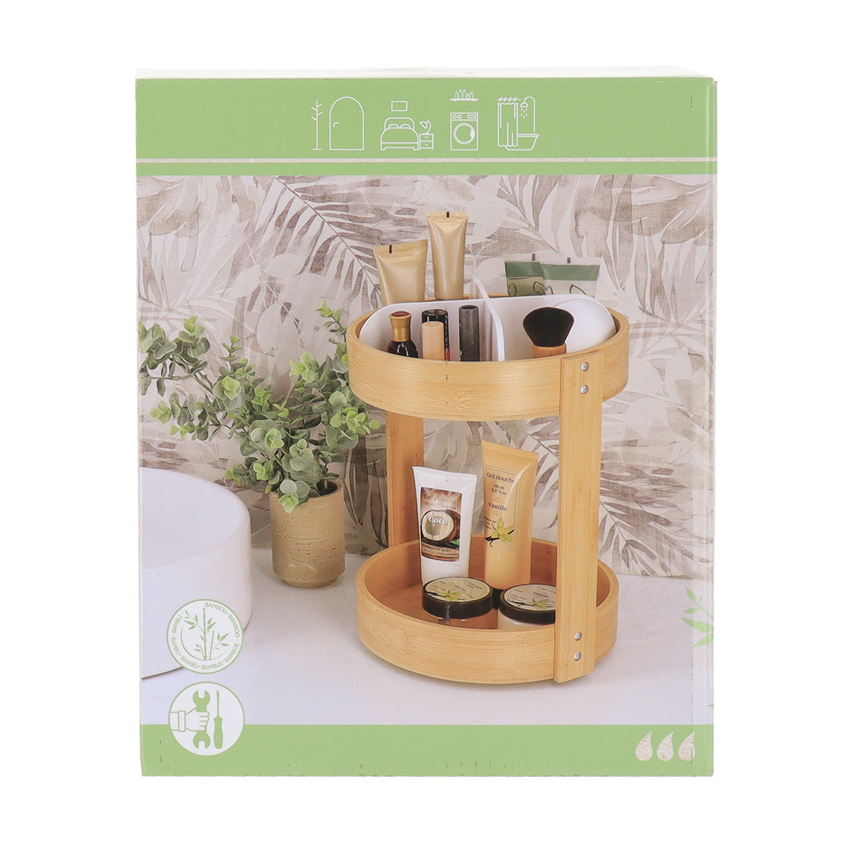 Bamboo Rotating Tray- Matt White- Single ot 2 Tiered - The Organised Store