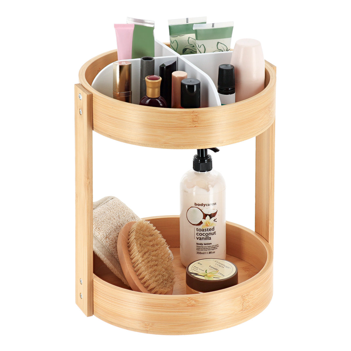 Bamboo Rotating Tray- Matt White- Single ot 2 Tiered - The Organised Store