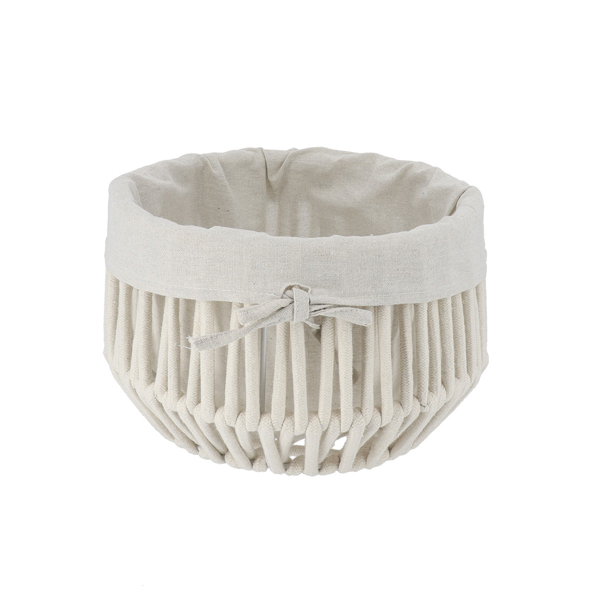 Rope Effect Round Polyester Firm Baskets with Internal Removable Lining-Cream