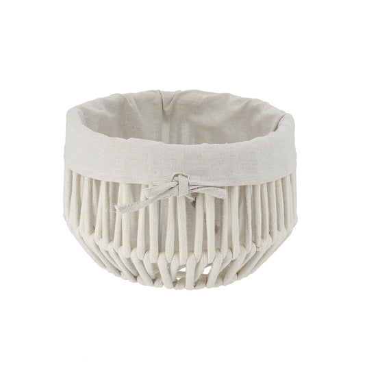Rope Effect Round Polyester Firm Baskets with Internal Removable Lining-Cream