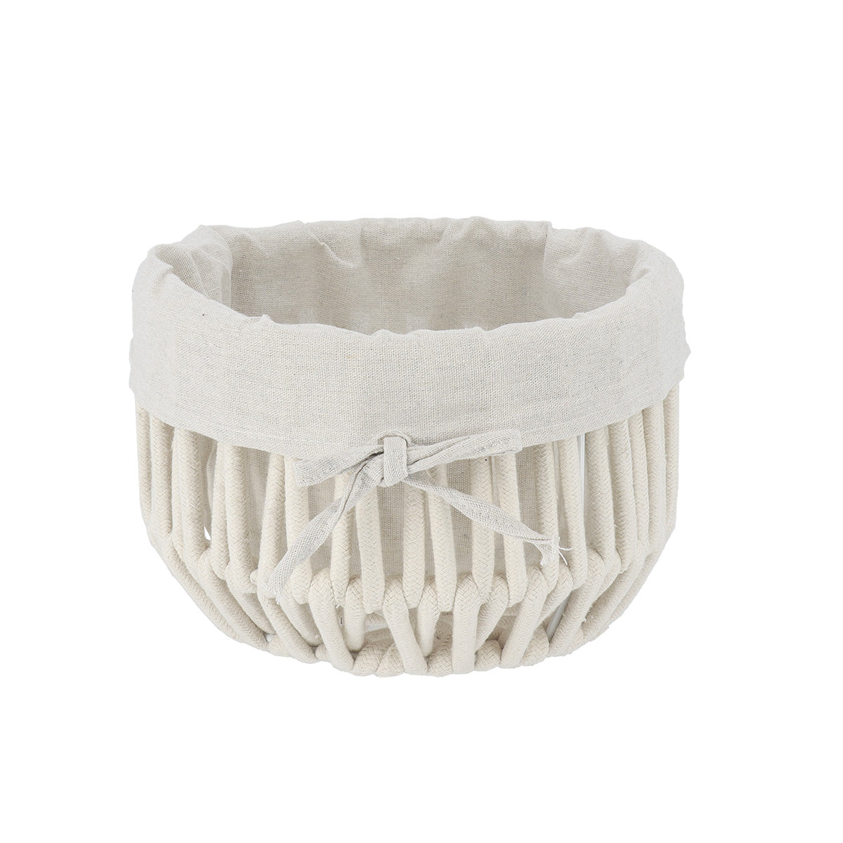 Rope Effect Round Polyester Firm Baskets with Internal Removable Lining-Cream