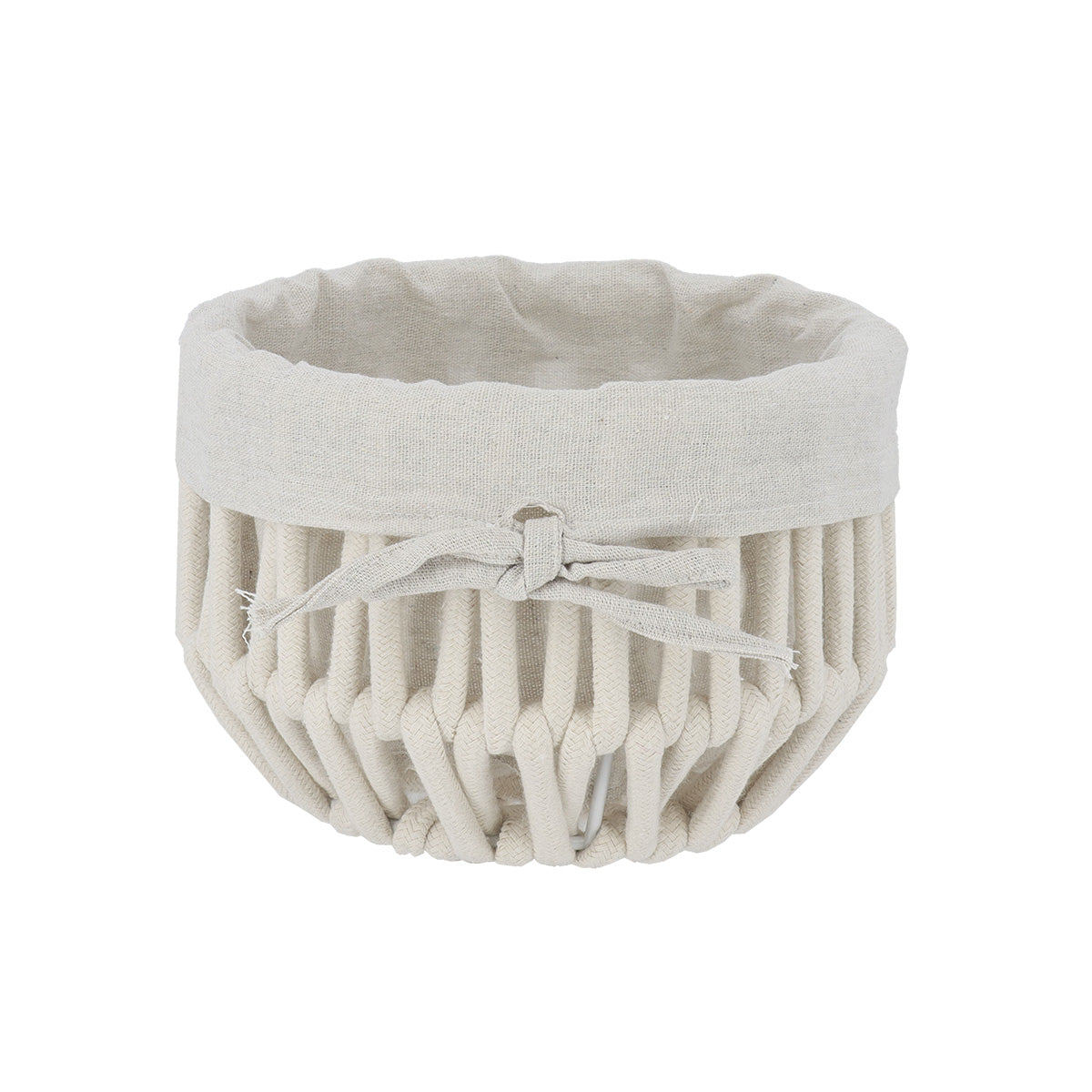 Rope Effect Round Polyester Firm Baskets with Internal Removable Lining-Cream