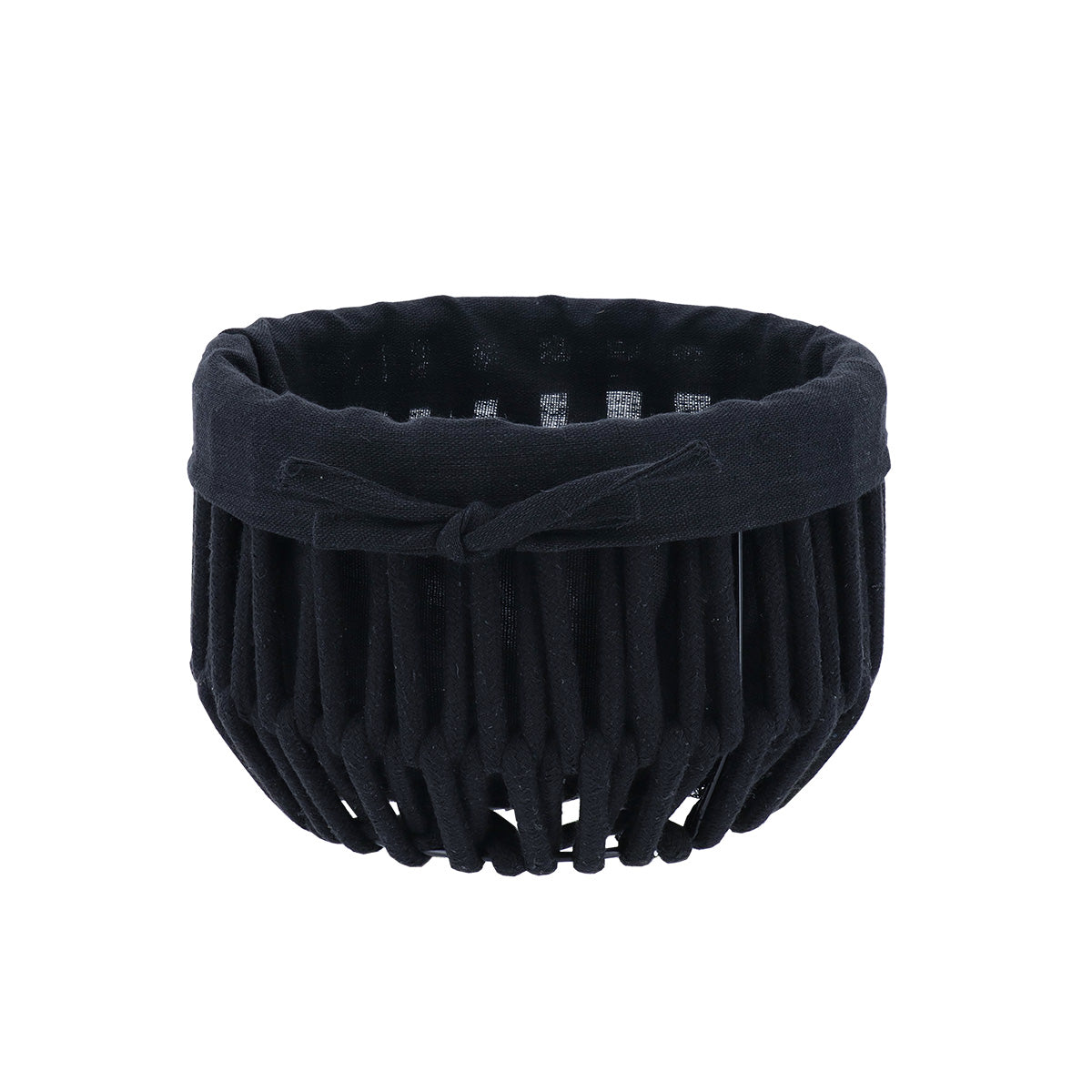 Rope Effect Round Polyester Firm Baskets with Internal Removable Lining-Black