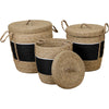 Laundry Basket With Lid - Paper And Straw - Natural/Black