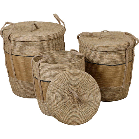 Waved and Round Paper Baskets - Natural/Linen Fabric - Various Sizes